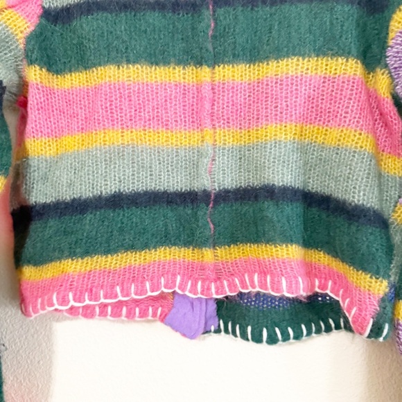 Yanyan Knits Alpaca Stripe Logo Multicolored Button Cardigan Sweater size small - Picture 13 of 15